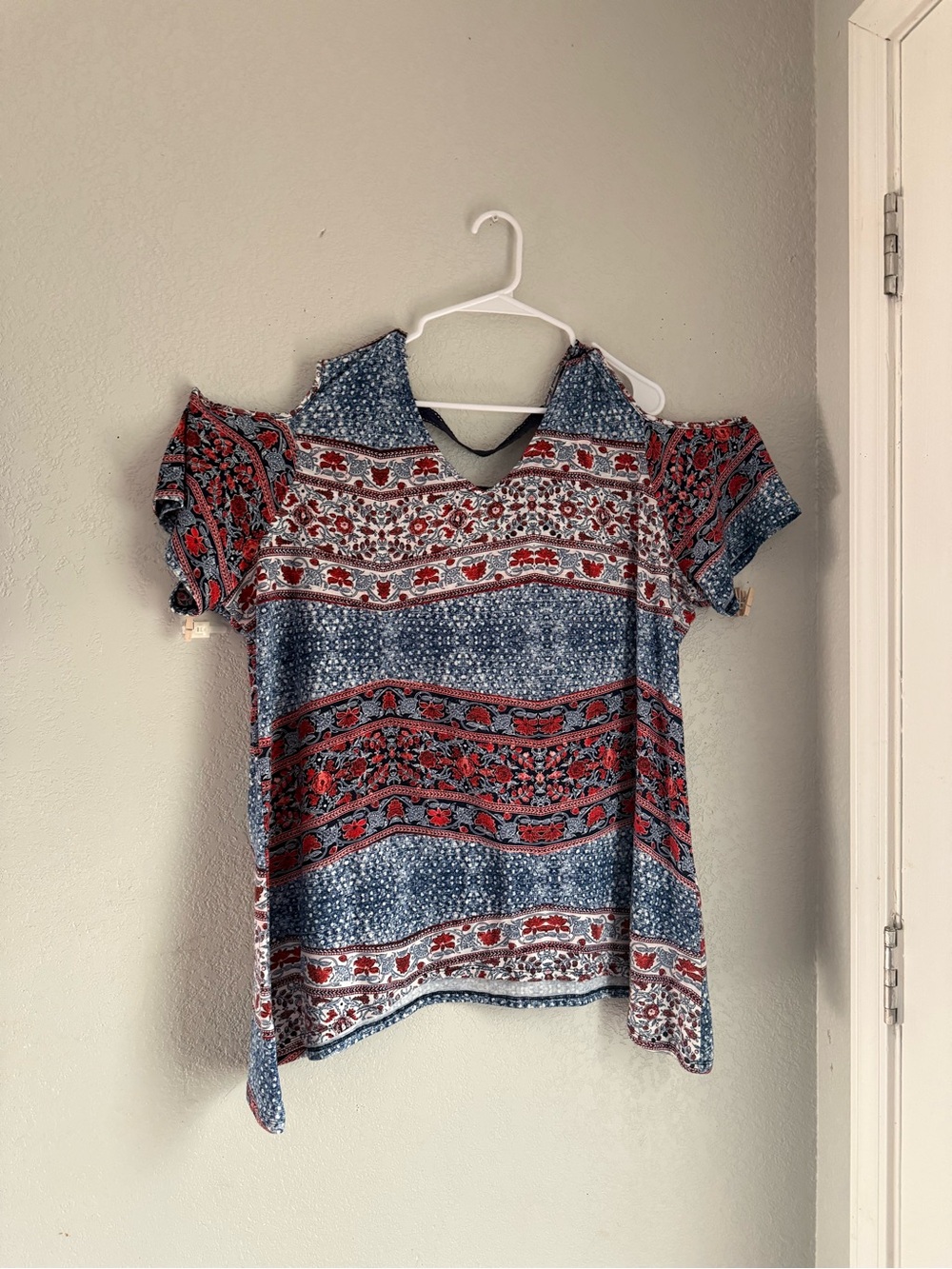 Fred David Blue Floral Cold-Shoulder Top (Plus Size 3X)